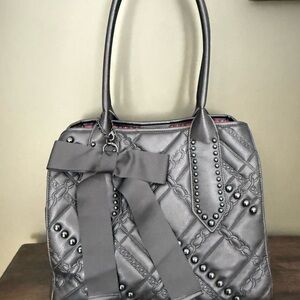 Betsey Johnson Black Quilted Bow Tote with Stud Accents